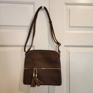 Brown Crossbody Bag with Tassel